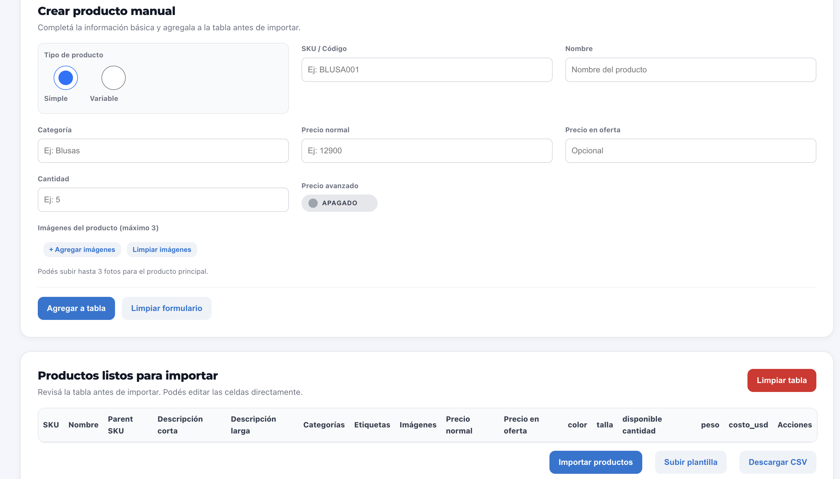 Carga masiva de productos MUFFU POS